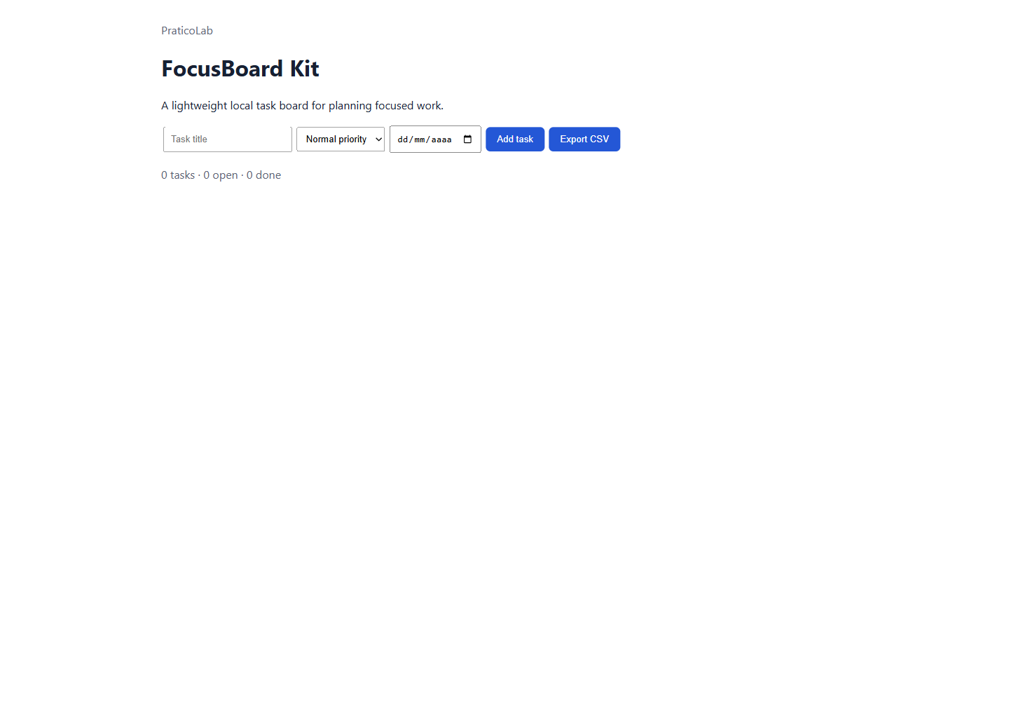 FocusBoard Kit local task board interface