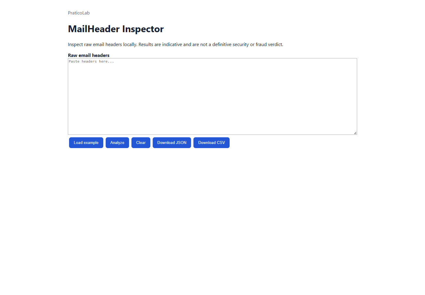 MailHeader Inspector interface for raw email header review